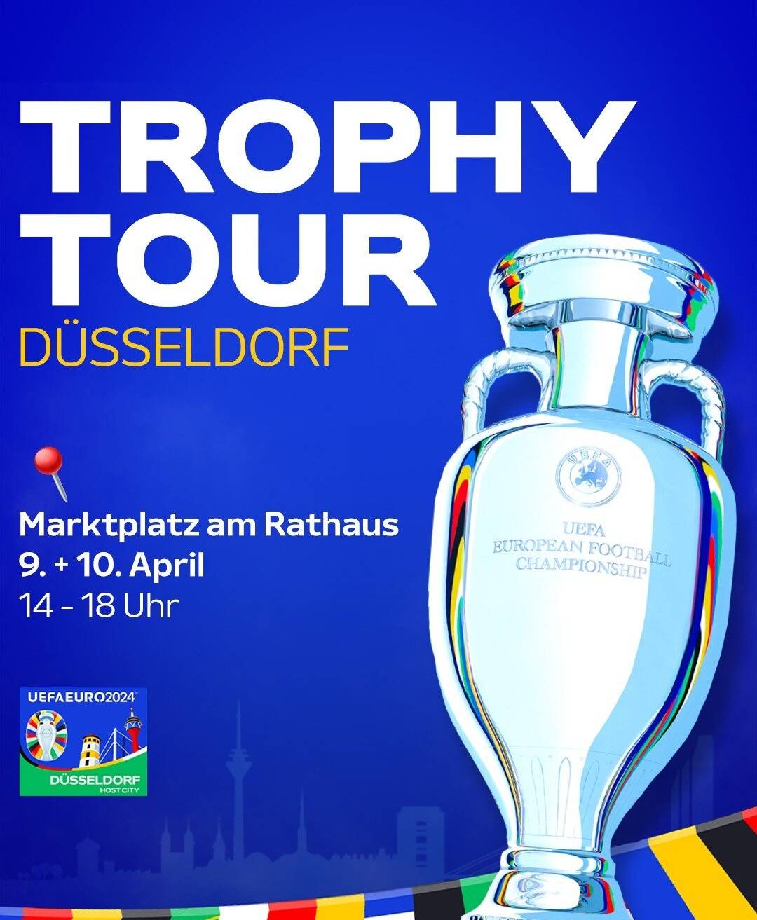  Der UEFA EURO-Pokal kommt am 9. und 10. April nach Düsseldorf. 