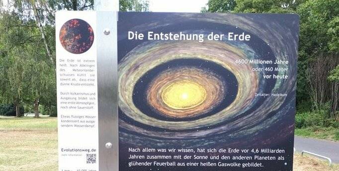 Schild auf dem Evolutionsweg im Nordpark