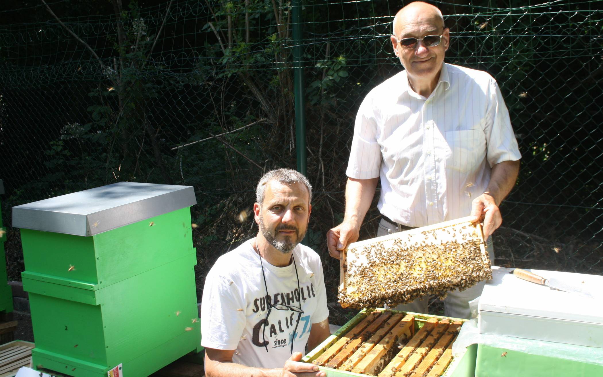  Passionierte Imker Kyriakos Chariopolitis (l.) und Walter Merk. - „Der Honig ist eigentlich nicht für uns.“ 