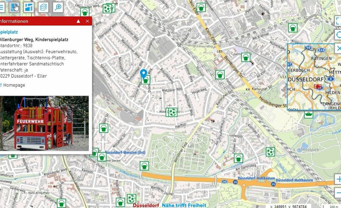 Inhalte aus dem komplett überarbeiteten Thema „Spielplatz“ in Düsseldorf Maps.