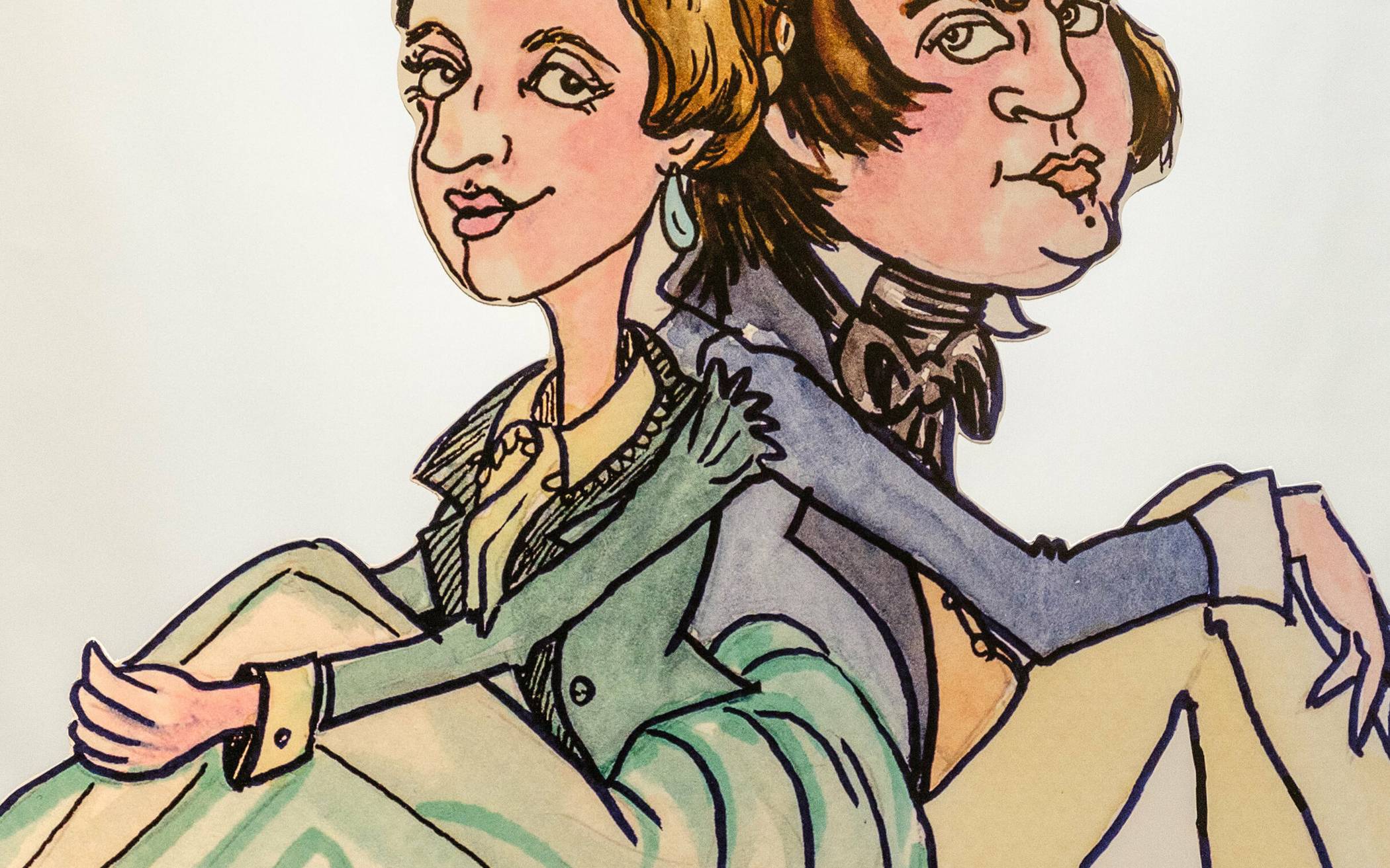 Das Bild zeigt eine Grafik des Ehepaars Schumann, welches anlässlich eines Schauspieler-Castings der Stadt zum 180. Ehejubiläums des Musiker-Duos im September 2020 entstand. Foto: Archiv