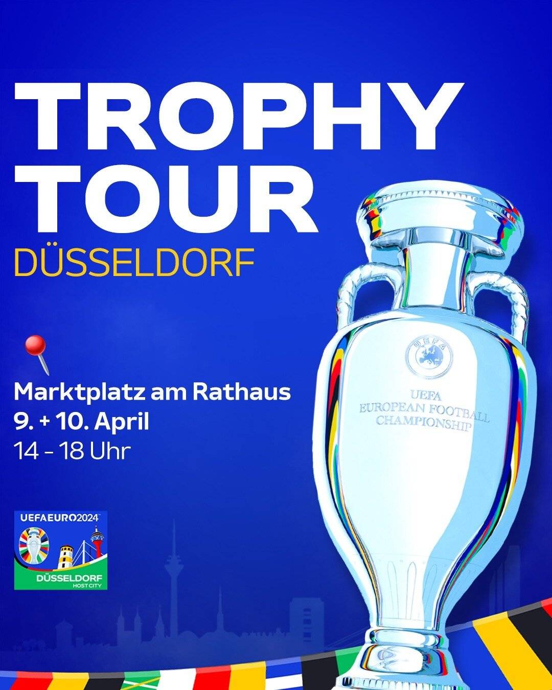 Der UEFA EURO-Pokal kommt am 9. und 10. April nach Düsseldorf. 