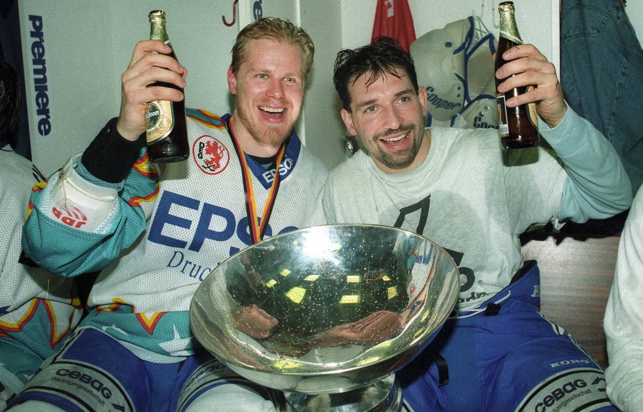 Ex-DEG-Spieler Amann (l.) und Niederberger -