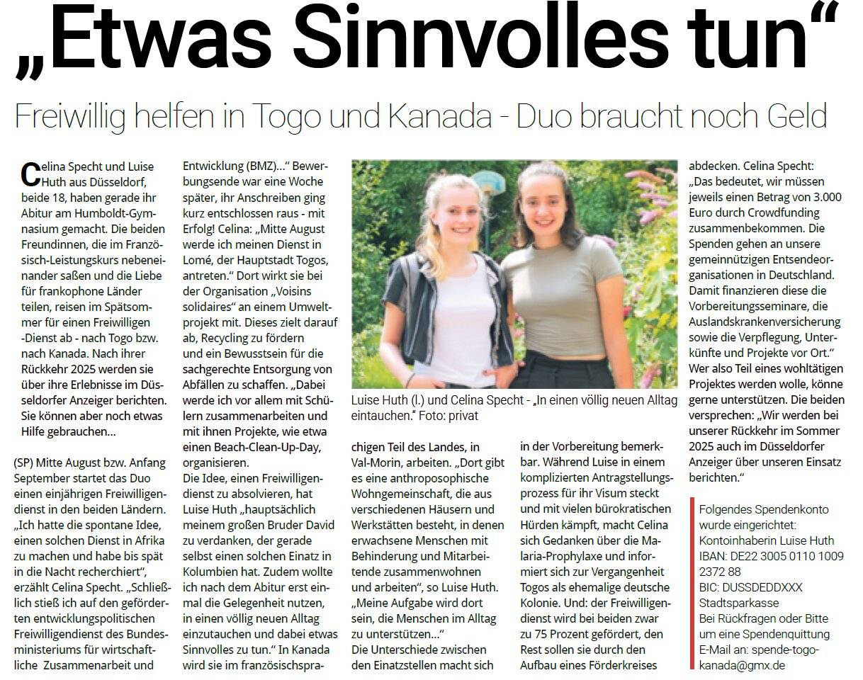  Ausschnitt aus dem Beitrag vor dem Start der beiden im Düsseldorfer Anzeiger vom Juli 2024. 