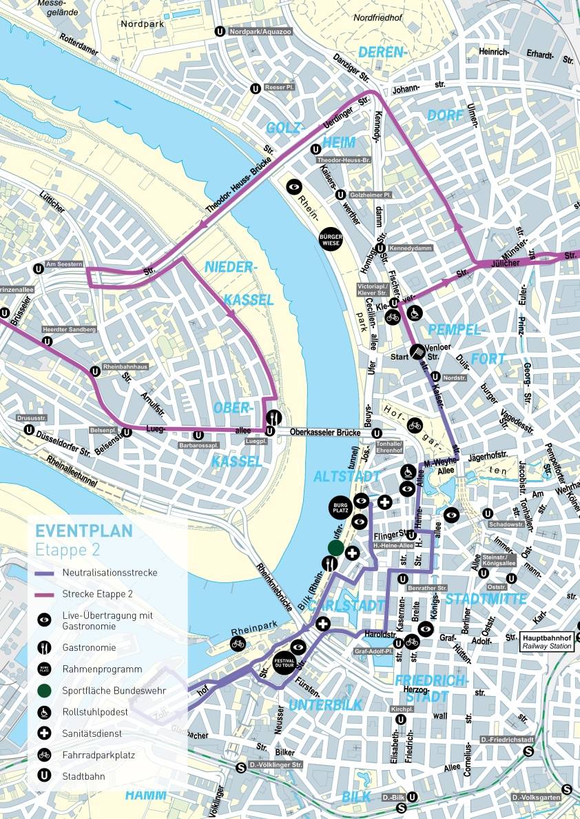  Der Verlauf der 2. Etappe durch Düsseldorfer Stadtgebiet. 