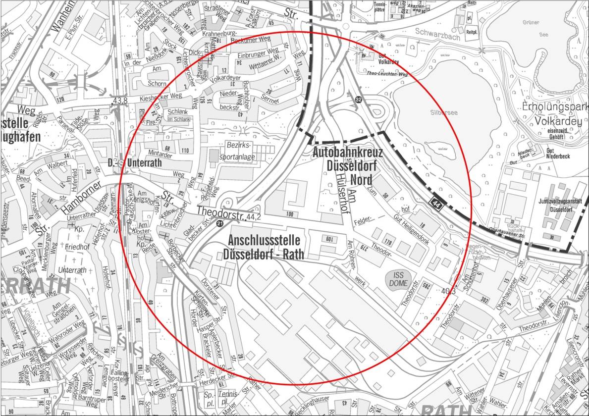  Karte mit dem Gefahrenbereich um den Bombenfundort Theodorstraße 