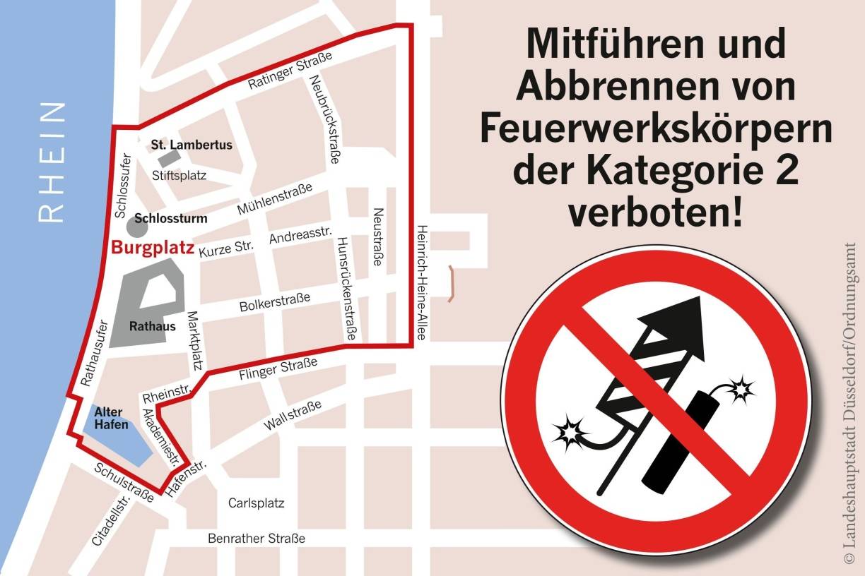  Innerhalb der roten Markierung gilt an Silvester ab 20 Uhr das Feuerwerksverbot.  