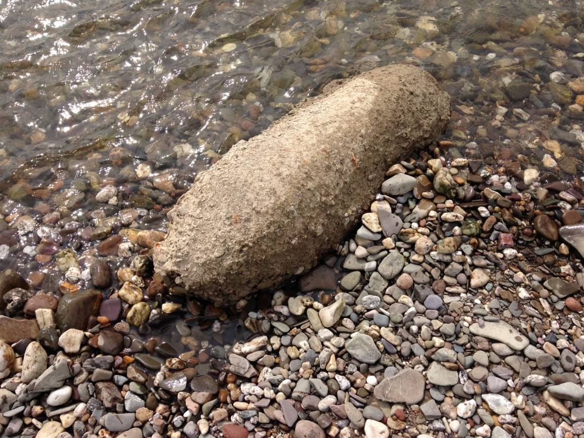  Spaziergänger haben am Sonntag diese Fünf-Zentner-Fliegerbombe am Rheinufer gefunden. 