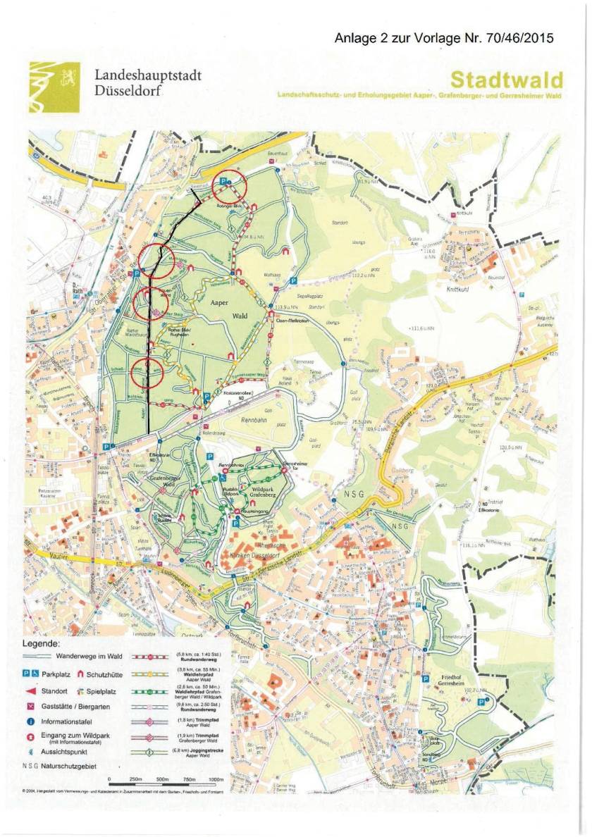  Die Erdgas-Leitung verläuft mitten durch den Aaper Wald. Entlang der schwarzen Linie sollten die 650 Bäume verschwinden. Jetzt hat sich der Wind jedoch gedreht. 