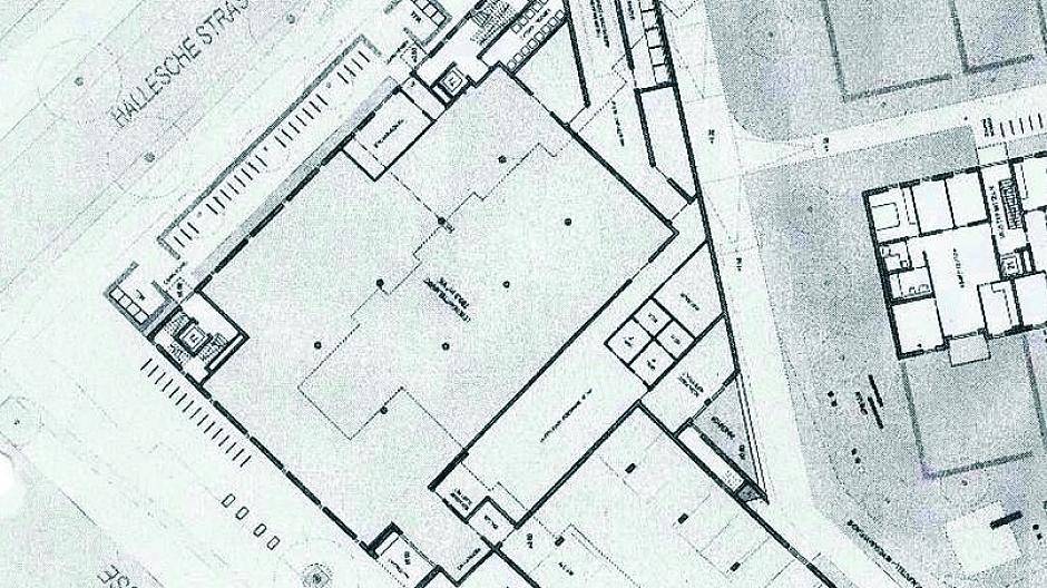  Die Planungsskizze zeigt die Ecke Dreherstraße Hallesche Straße, wo der Lebensmittelmarkt entstehen könnte. Quelle: Stadt 