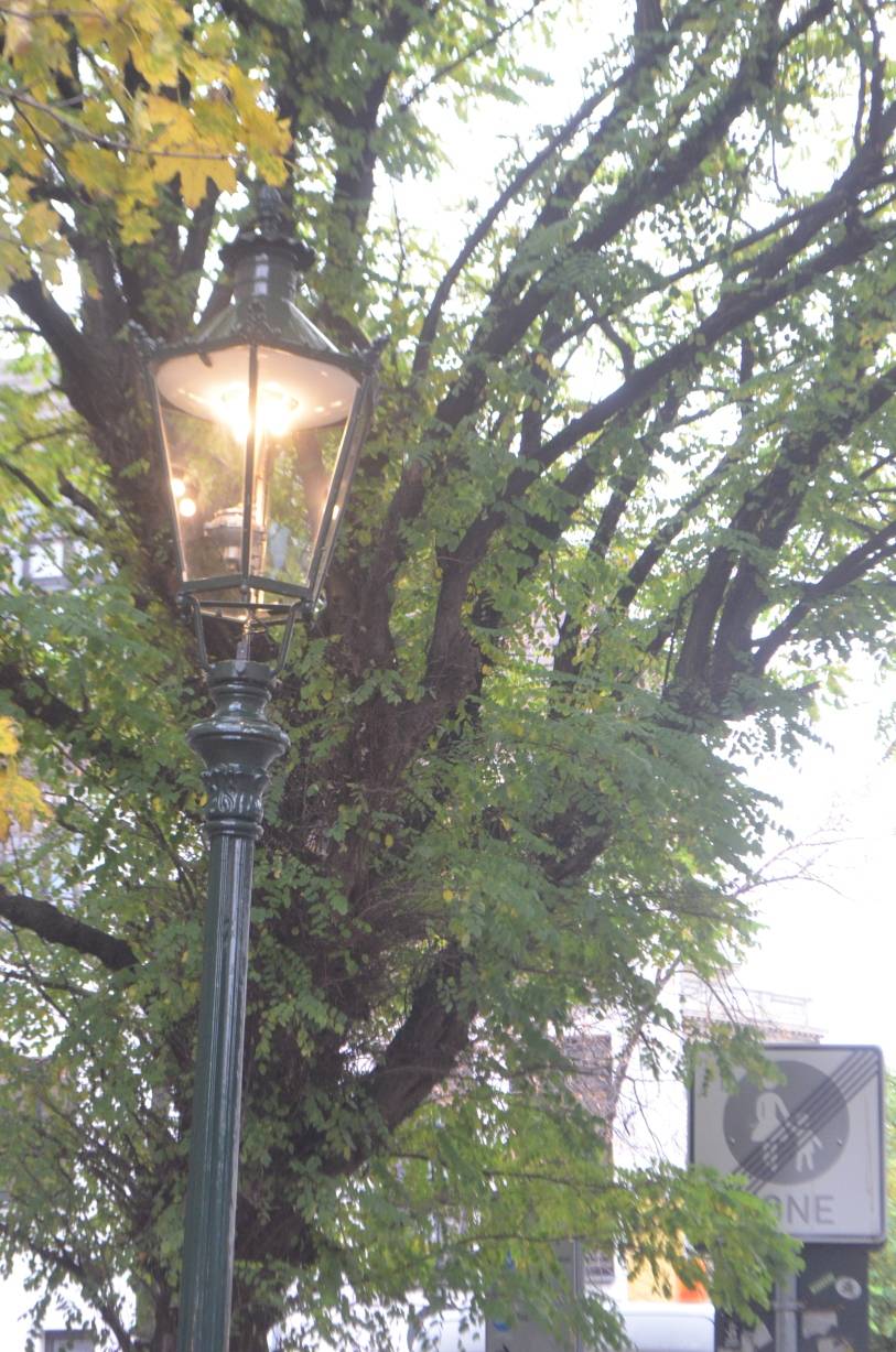  Ist es Gaslicht oder LED-Licht? Schwer zu sagen, aber dieses Modell ist ein elektrisch betriebener Nachbau einer Straßenleuchte des Typs "Alt Düsseldorf." 