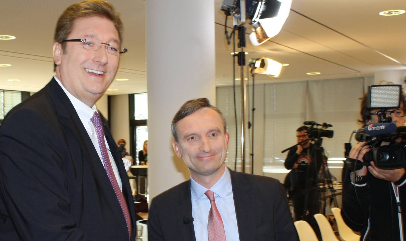  Dirk Elbers (CDU) und Thomas Geisel (SPD) trafen sich im Konferenz-Zentrum der Rheinischen Post zum TV-Duell. 