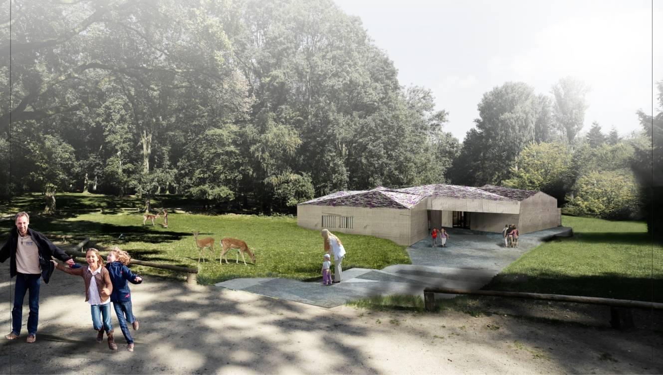 So könnte die neue Waldschule aussehen: Darin sind unter anderem Toiletten und Unterrichtsräume untergebracht. Dank des bewachsenen Dachs fügt sich das Gebäude gut ins Gelände ein. 