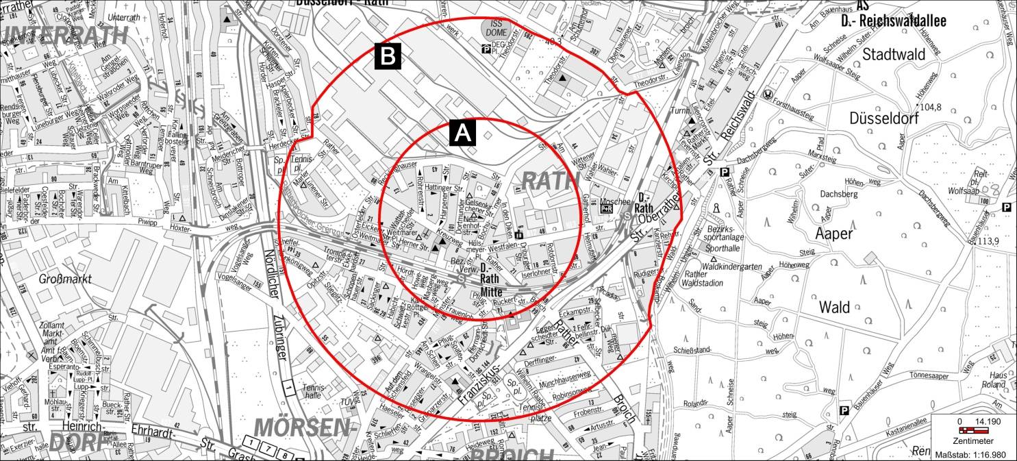  Innerhalb des Gefahrenbereichs A befindet sich unter anderem ein Seniorenzentrum an der Rotdornstraße, mit zahlreichen Menschen, die auf Rollstühle angewiesen sind, das vor der Entschärfung evakuiert werden muss.  