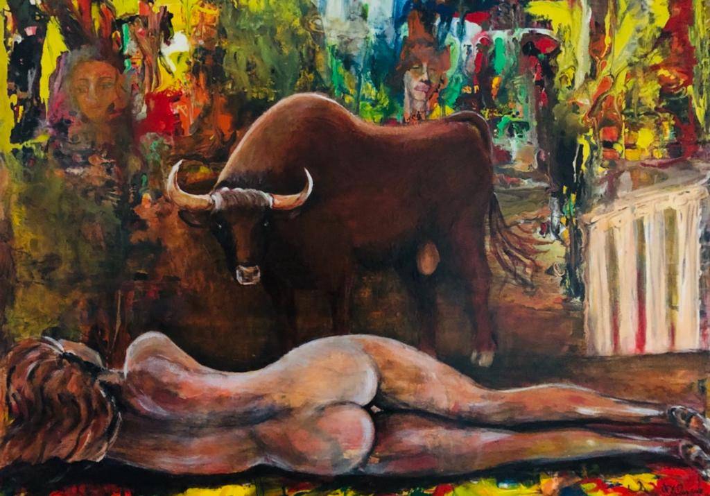  Malerin Nadja Zikes zeigt im Rahmen der Ausstellungsreihe „Künstler sehen Europa“ noch bis Anfang Juni ihre Werke im Café Europa, Marktplatz 6a. 